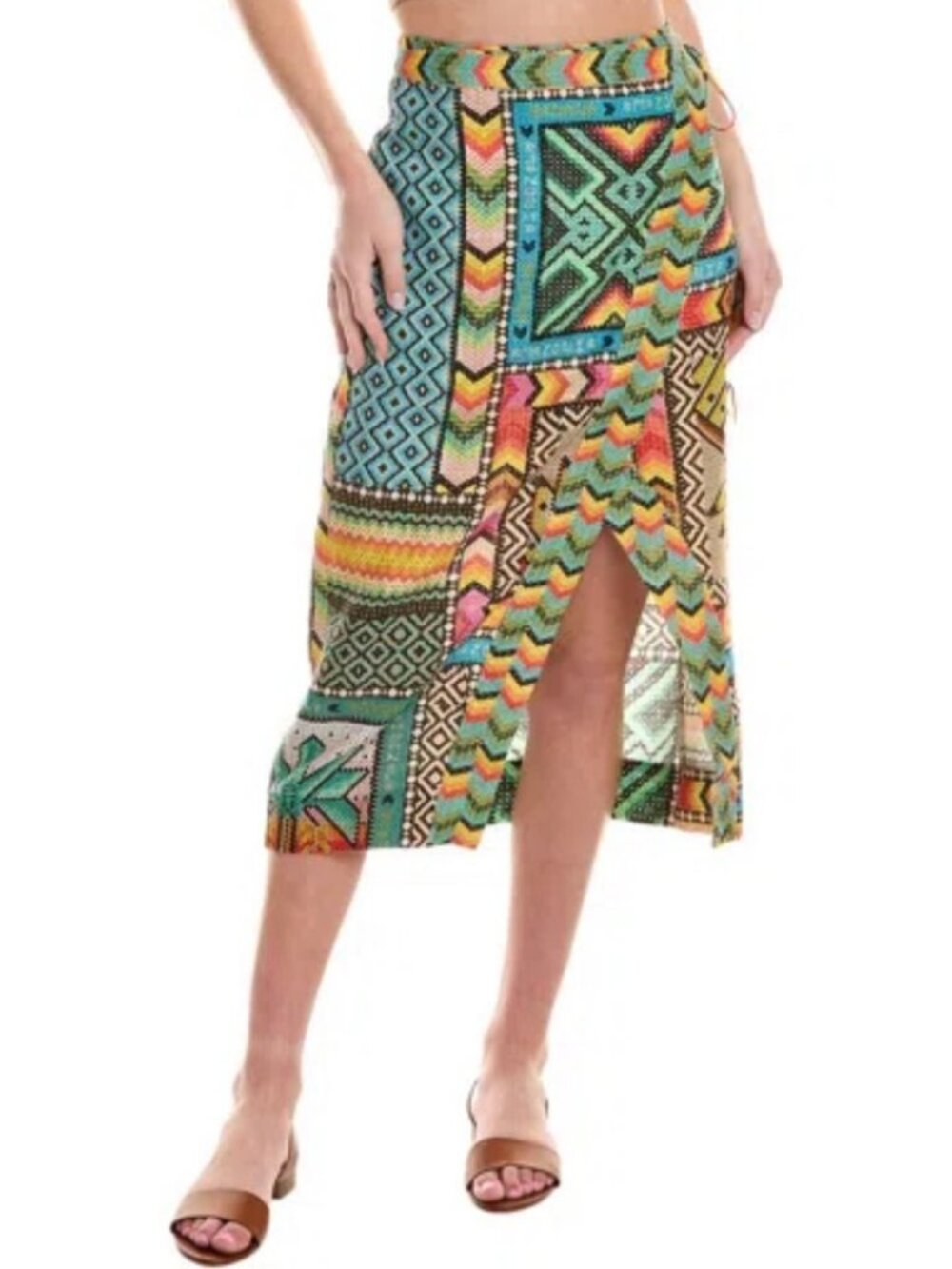 Farm Rio Banana Scarves Linen Midi Skirt In Multi Size Small